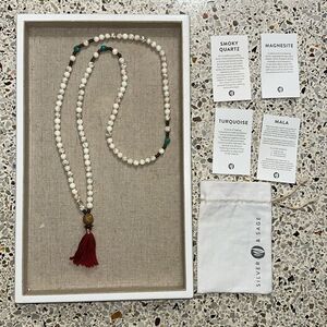 Silver & Sage Mala turquoise smoky quartz magnesite necklace red tassel